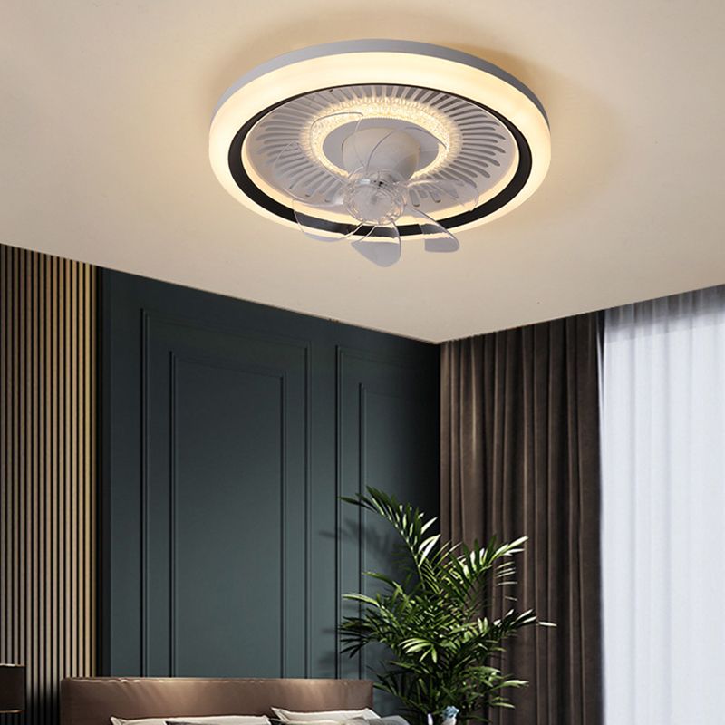 7-Blade Contemporary Ceiling Fan LED Polish Finish Fan with Light for Foyer