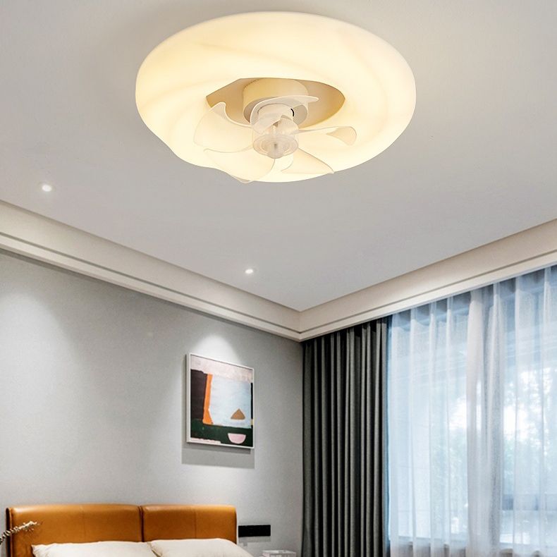 Contemporary Single White Ceiling Fan Lamp Unique Round Ceiling Fan Light