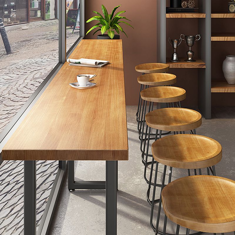 Brown Modern Style Bar Table with Solid Wood Bar Table with Metal Base