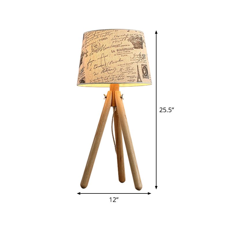 Contemporary 1 Head Task Lighting Wood Conical Small Desk Lamp with Fabric Shade