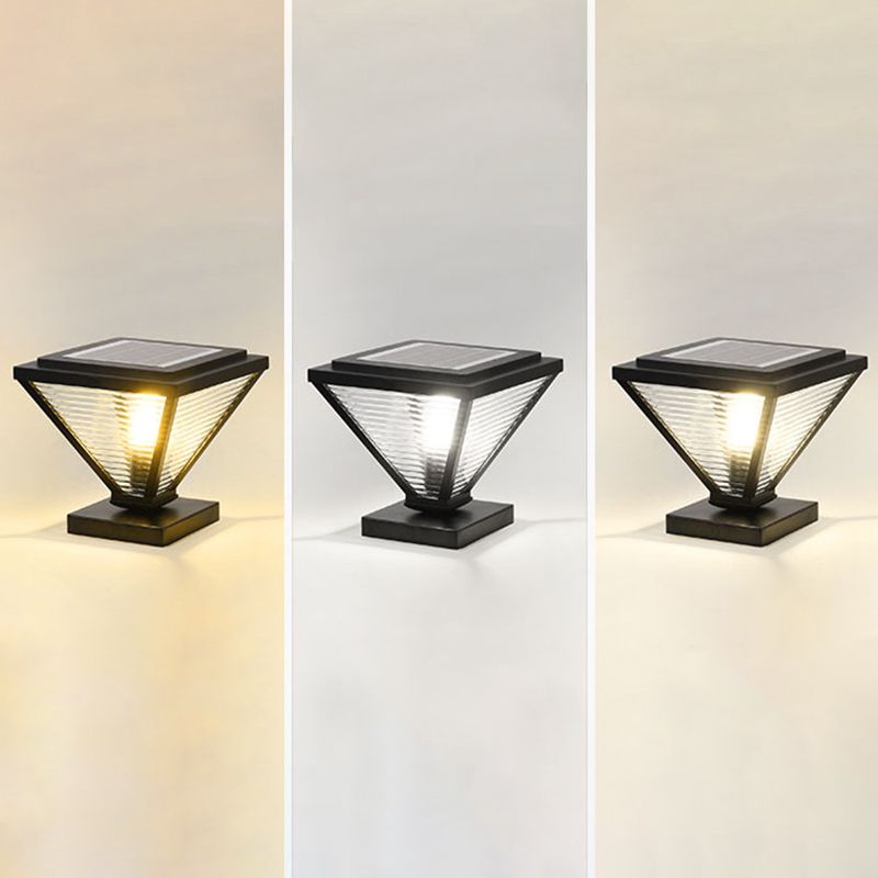 Metal Cone Shape Outdoor Lights Modern Style 1 Light Solar Pillar Lamp in Black