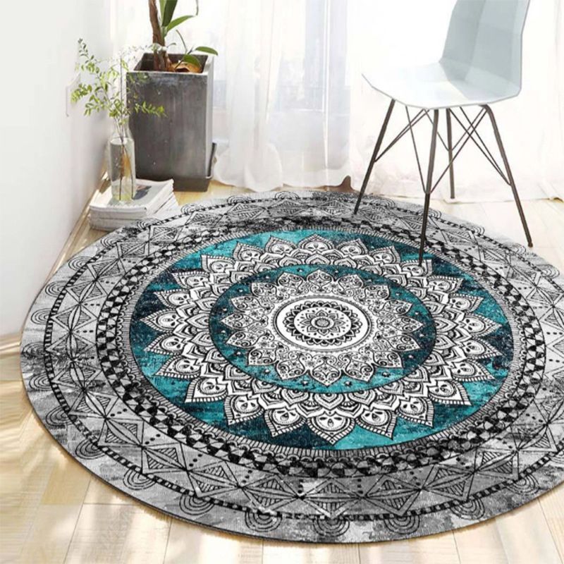 Bohemian living Room Rug Green Medallion Area Carpet Polyester Anti-Split Indoor Rug