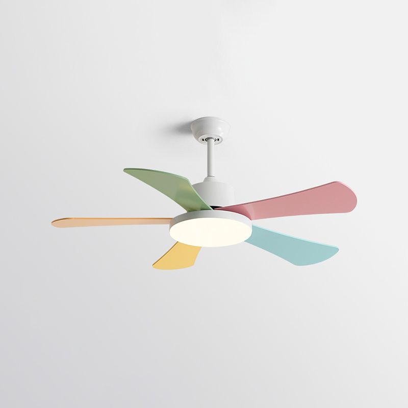 Children's Room Ceiling Fan Lamp Round Shade Colorful LED Semi Flush Ceiling Light