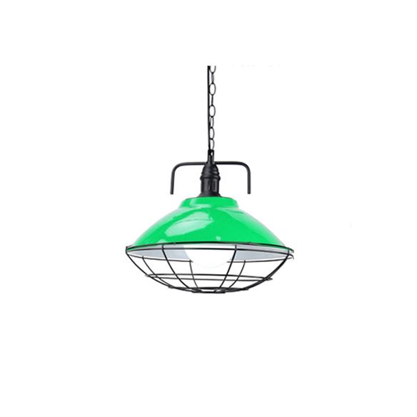 11 "/14" Dia 1 Light Dome Hanging Lampe Industrial Schwarz/Blau -Metall -Pendellanzeige mit Drahtkäfig für Innenräume