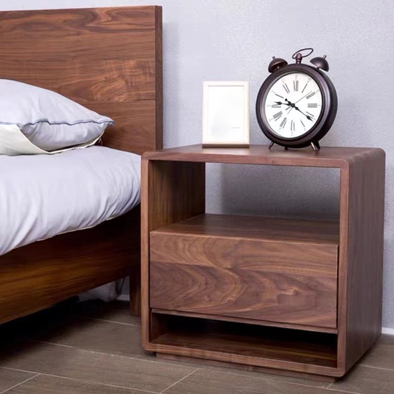 Modern 20" H Bed Nightstand Solid Wood Open Storage 1-Drawer Night Table