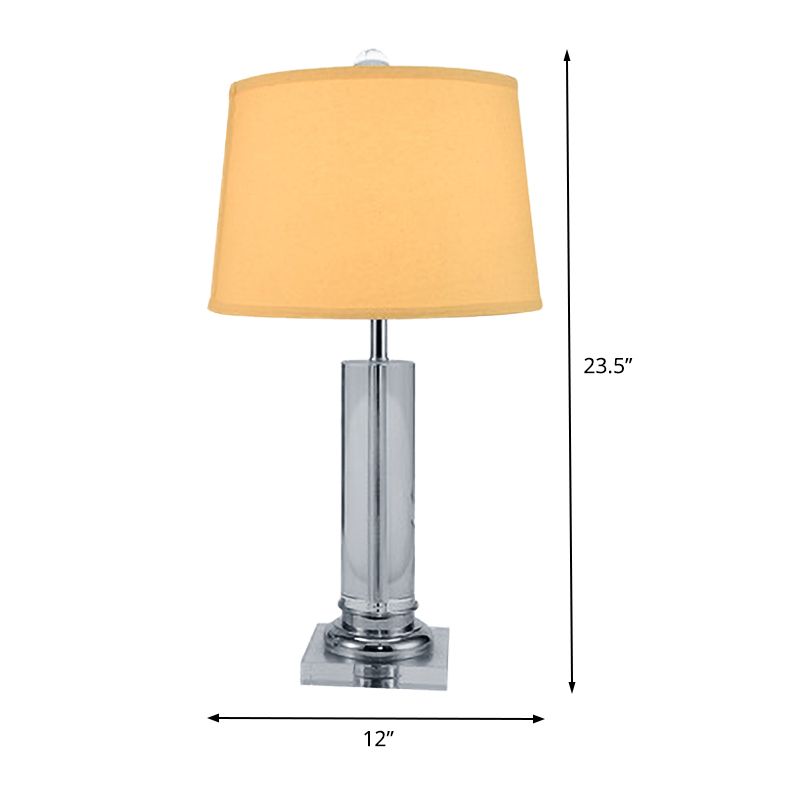 Contemporary 1 Head Task Lighting White Barrel Night Table Lamp with Fabric Shade and Cylinder Crystal Base