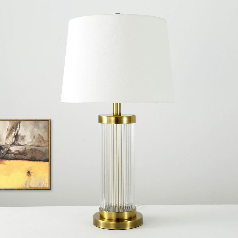 Contemporary 1 Bulb Table Light Gold Wide Flare Small Desk Lamp with Fabric Shade