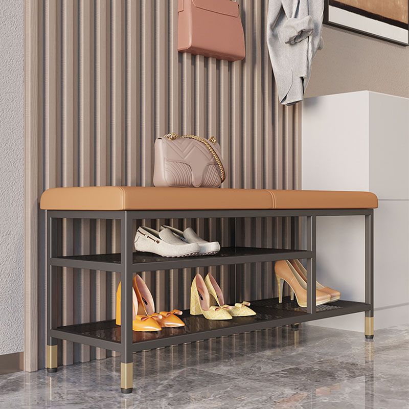 Modern Entryway Bench Cushioned Metal Seating Bench with Shelves , 12.5" Width