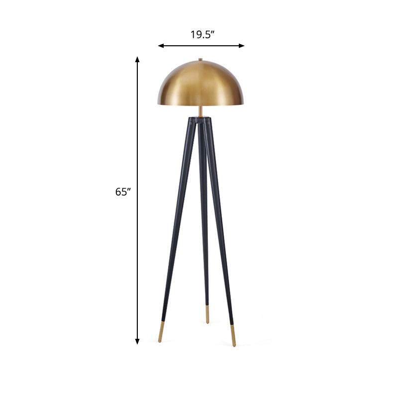 Mid Century Semicircle Stand Up Lamp Metal 1 Bulb Living Room Tripod Floor Light in Black and Gold