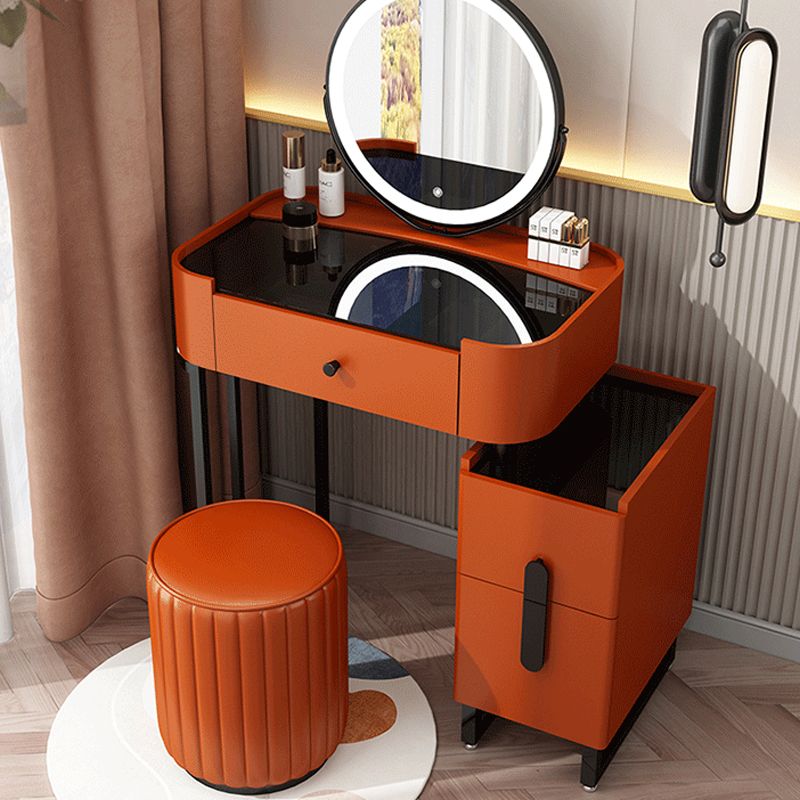 Mid-Century Modern Vanity Faux Leather Makeup Dressing Table with Mirror and Stool Set