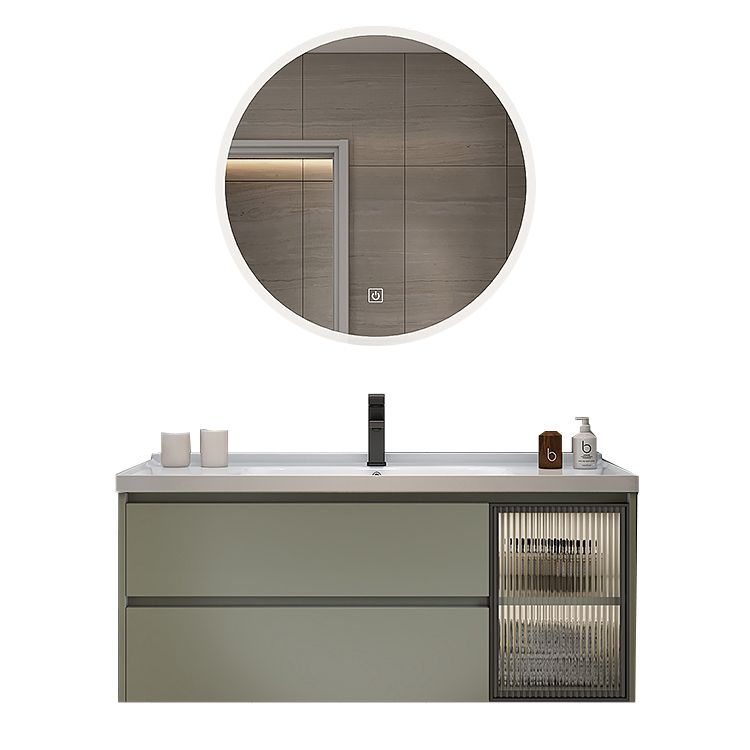 Waterproof Vanity Green Wood Frame Single Sink Drawers Mirror Wall-Mounted Vanity