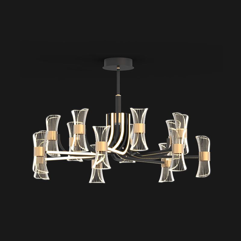 Black and Gold LED Pendant Light Modern Style Metal Acrylic Chandelier Light