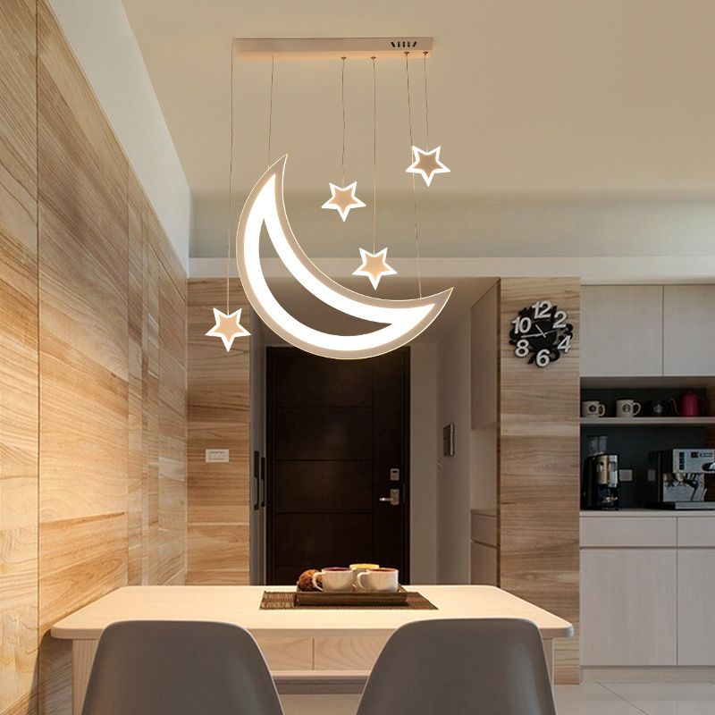 Moon and Stars Ceiling Light Modern Acrylic LED 5/9 Lights Dining Room Island Pendant over Table in Warm/White Light