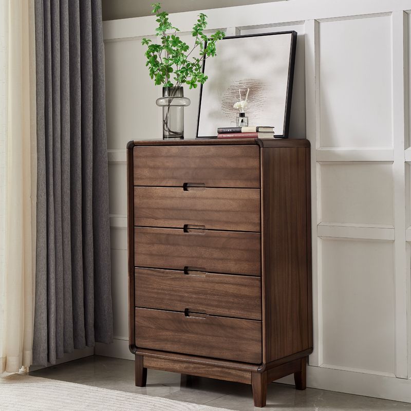 Mid-Century Modern Walnut Chest with 5 Drawers Rectangle Chest in Brone