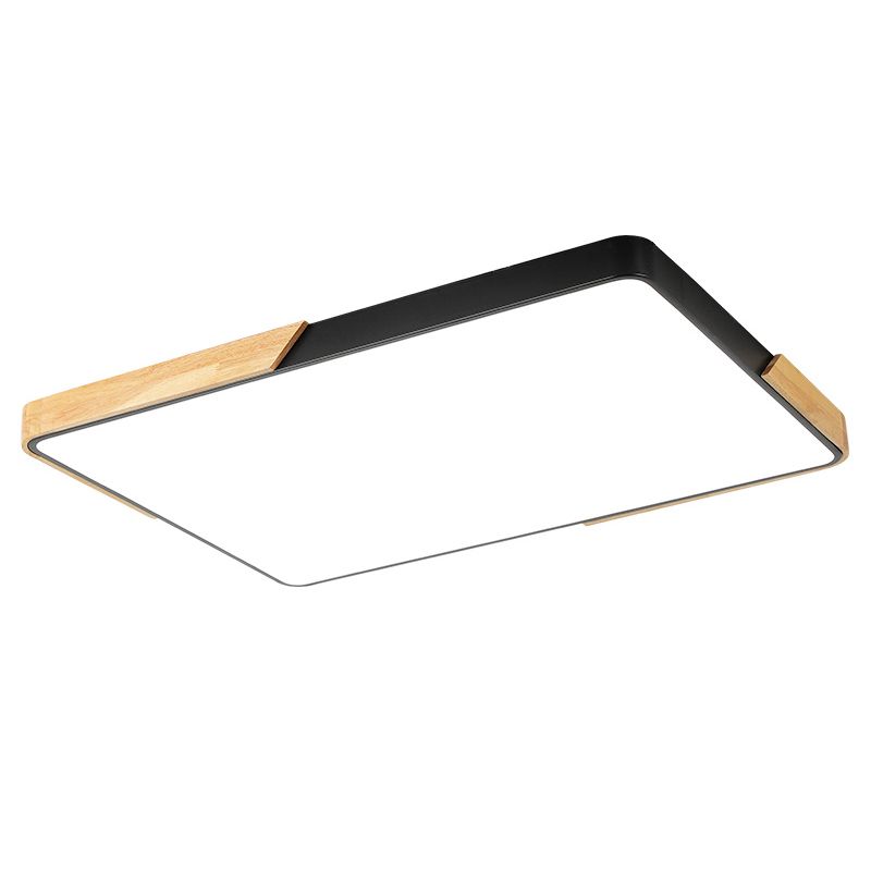 Nordic Rectangle Ceiling Light Colorful Metal LED Flush Mount Light with Wood for Bedroom