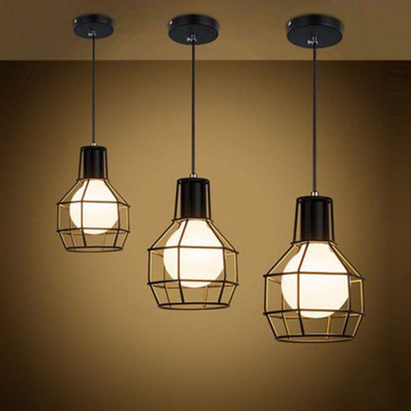 Industrial  Cage Pendant Light Glass 1 Light Pendant Lighting Fixtures