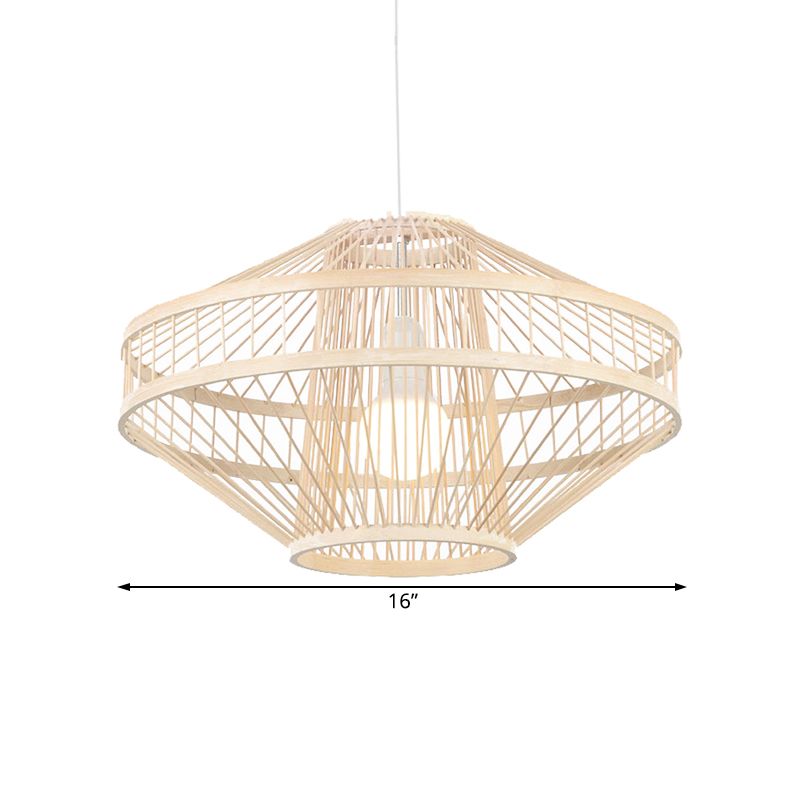 Flying Saucer Bamboo Ceiling Fixture Modernist Style 16"/19.5" Width 1 Bulb Wood Pendant Lamp for Restaurant