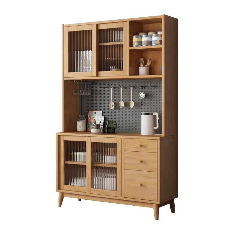 Modern Rubberwood Dining Hutch Glass Doors Hutch Buffet with Drawers