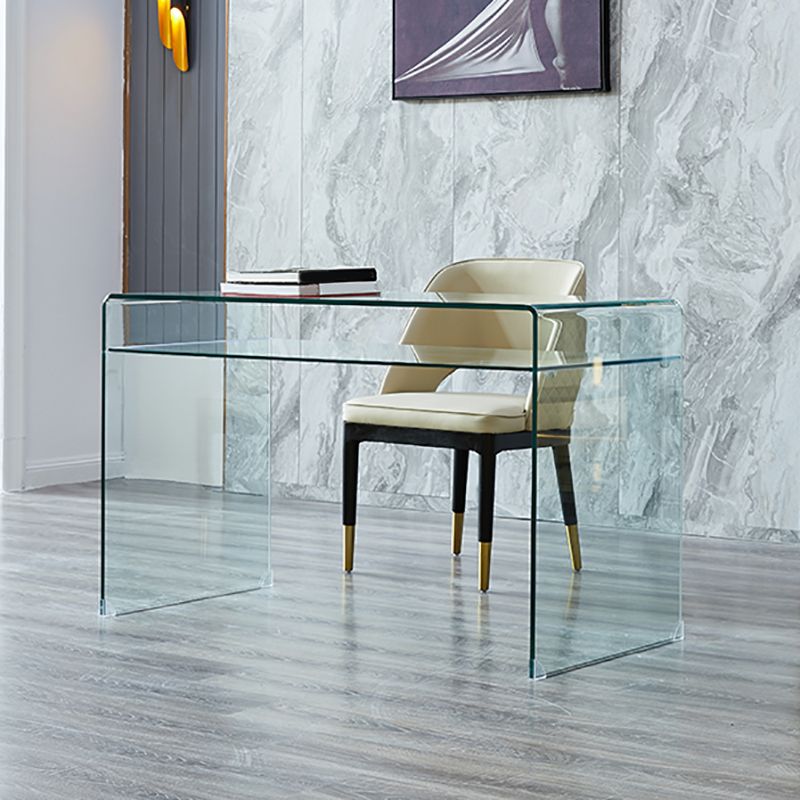 Contemporary Writing Desk Rectangular Glass Office Desk with Storage