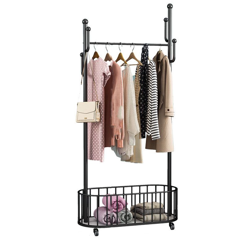 Glam Coat Rack Free Standing One Storage Shelve Metal Hall Stand with Wheels