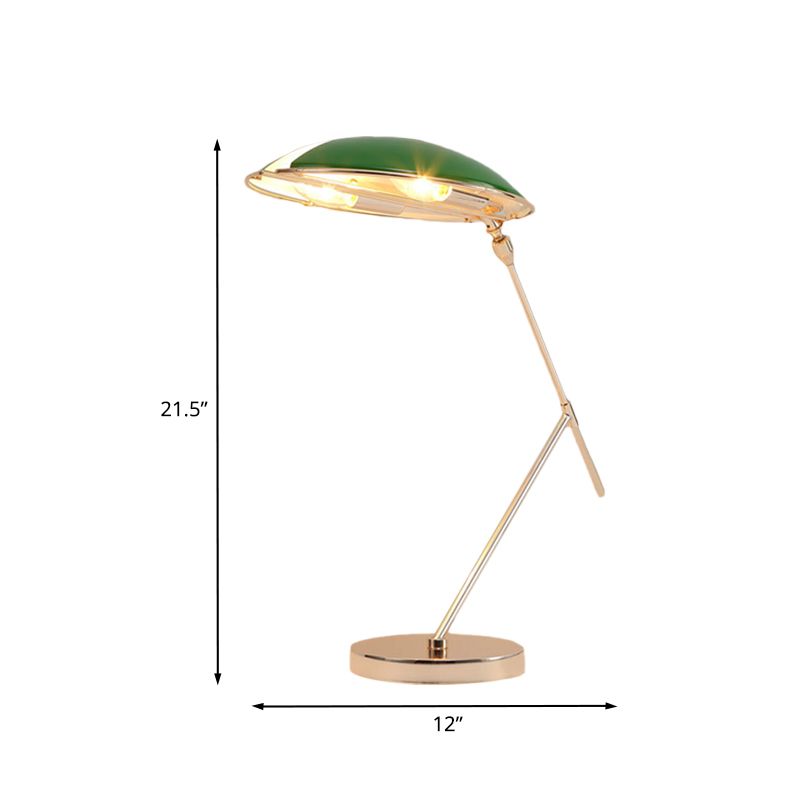 Metal Flat Dome Reading Book Light Modern 2-Bulb Green Table Lamp with Plug In Cord