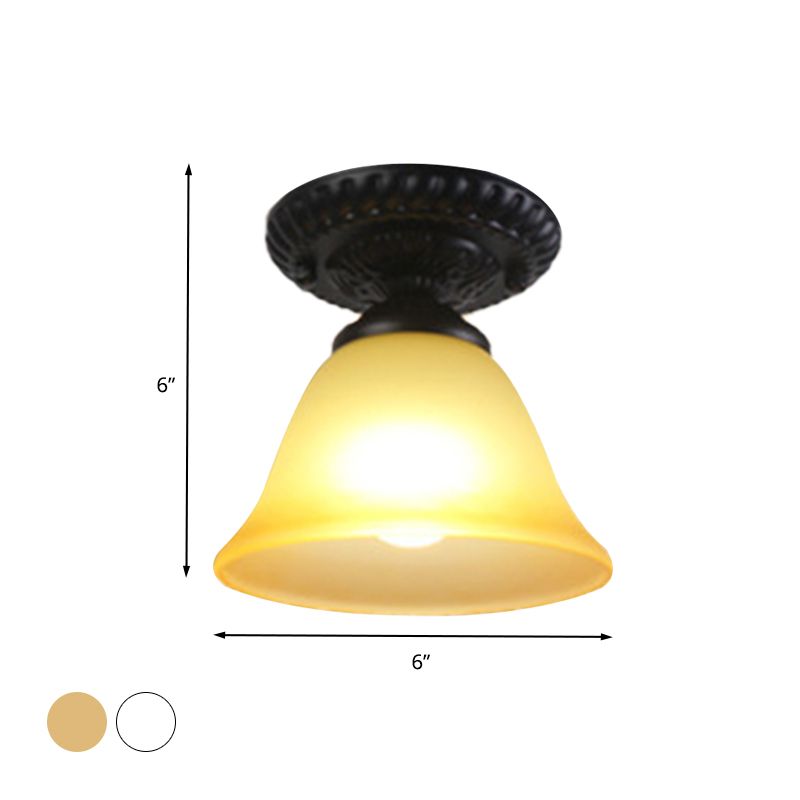 1 Light Cone Flush Mount Lamp Traditional White/Amber Glass Ceiling Mounted Fixture for Living Room