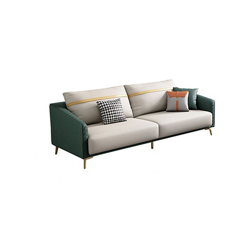 Green Living Room Sofa Sloped Arm Modern Faux Leather Settee with Brass Legs