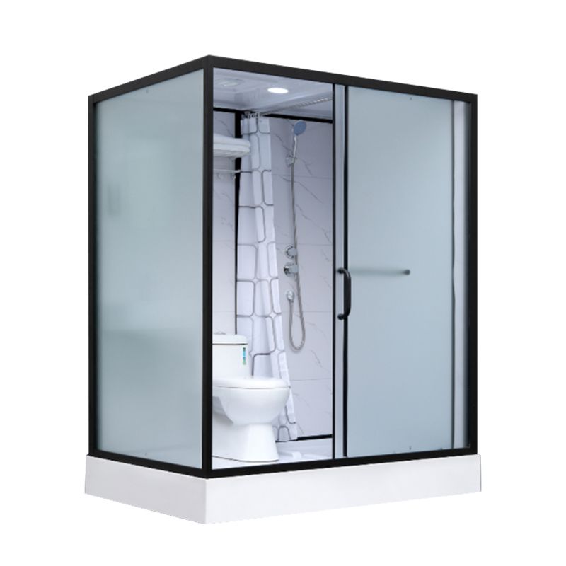 Single Sliding Shower Stall Rectangle Shower Stall with Rain Shower and Light