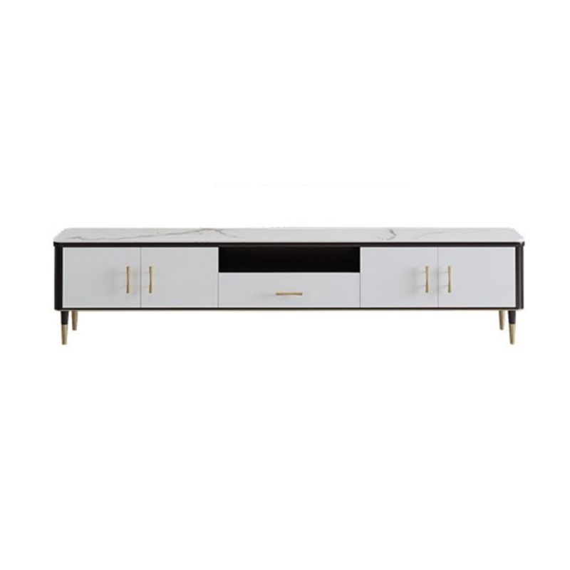 Glam Style TV Stand Stone Open Storage TV Console with Cabinet