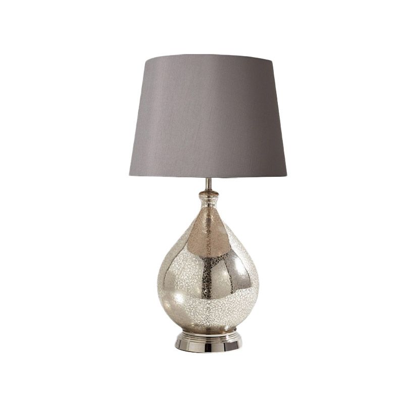 1 Light Night Lighting Rustic Drum Fabric Table Light in White/Coffee/Gray with Teardrop Pedestal for Bedroom