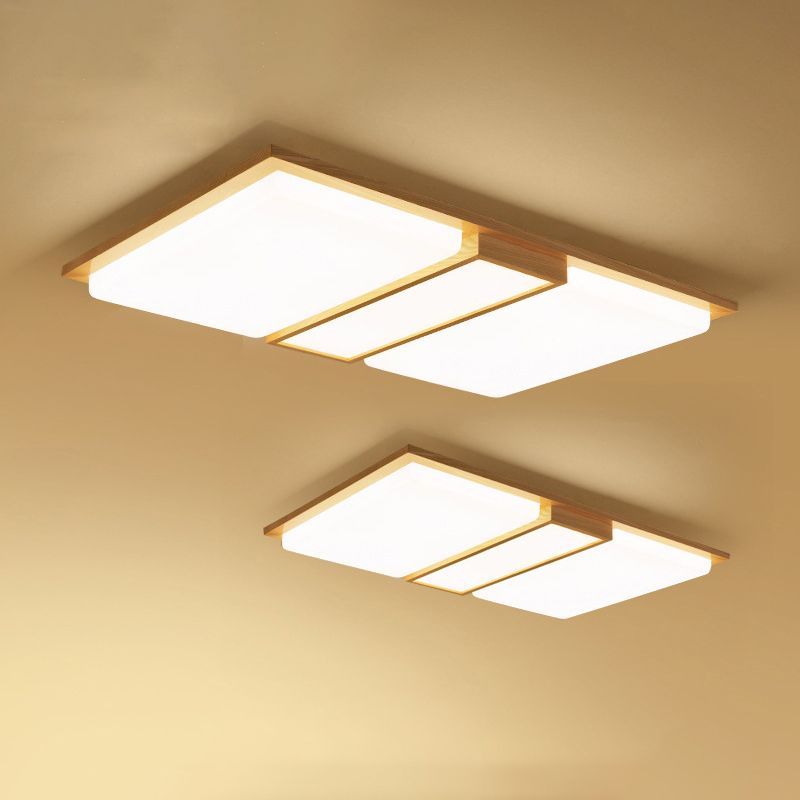 Lámpara de techo empotrada LED japonesa de madera con luz empotrada para sala de estar con forma rectangular