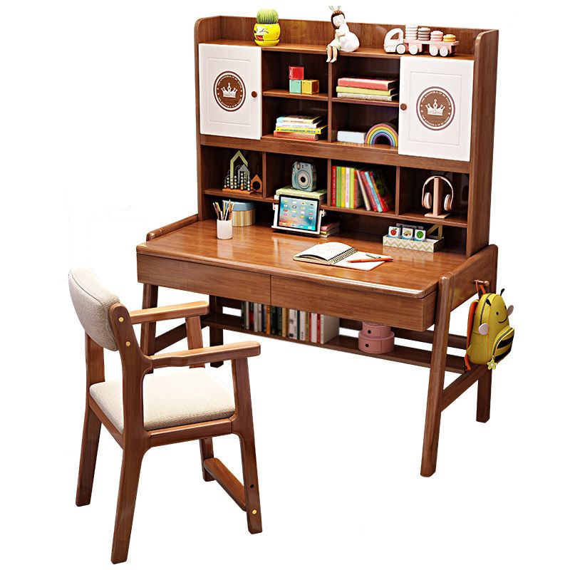 Contemporary Rubber Wood Writing Desk with Side Storage Hook