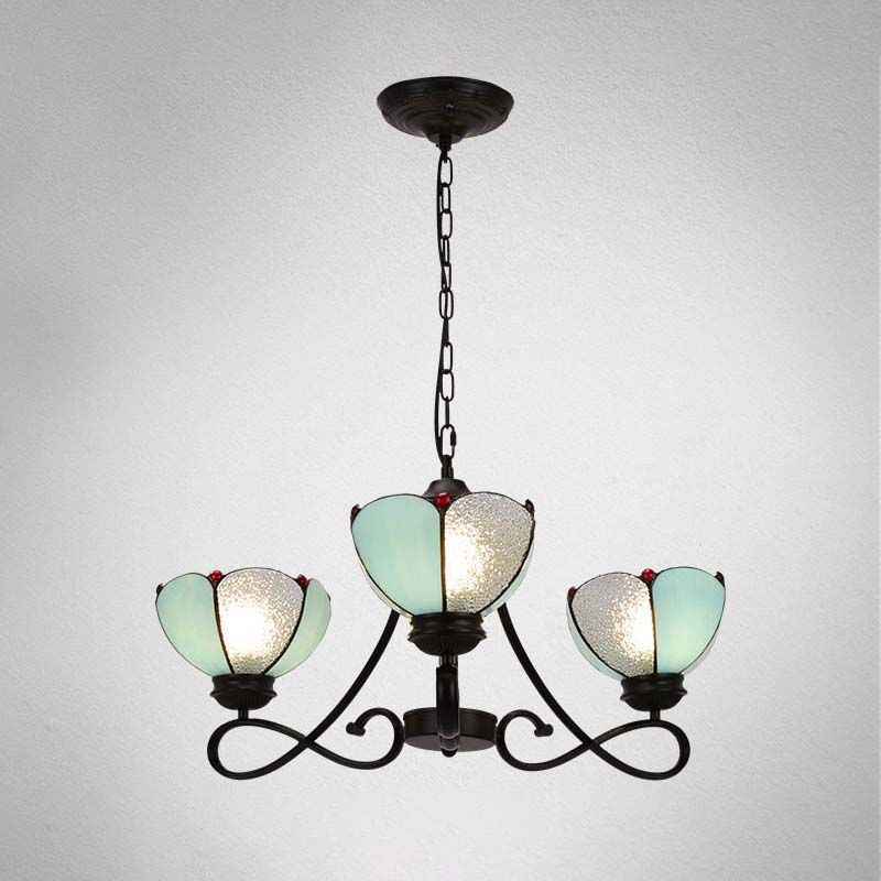 3/5 Lumières Sucalloped / Cone Chandelier suspendu Baroque blanc / jaune / beige Verre Suspension Éclairage pour le salon avec bras incurvé