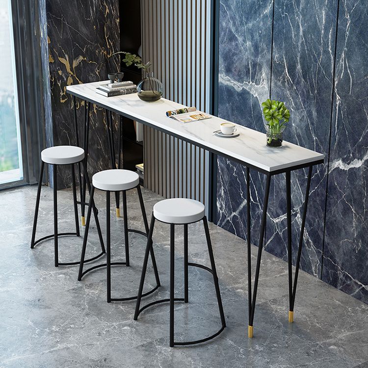 White and Black Glam Style Bar Table in Iron Top and Faux Marble Milk Tea Shop Bar Table