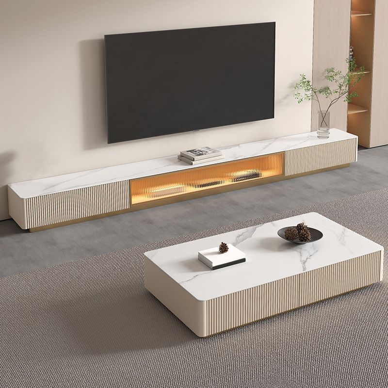 Stone TV Media Console Contemporary TV Console with 2 Drawers