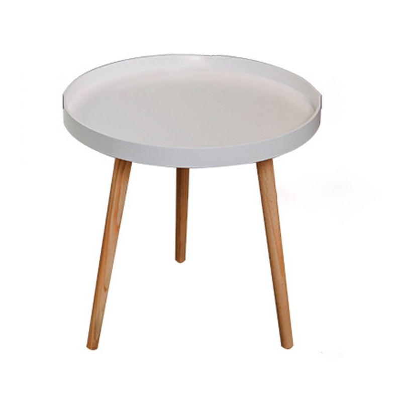 White Round Accent Side Table Solid Wood Abstract Side End Table