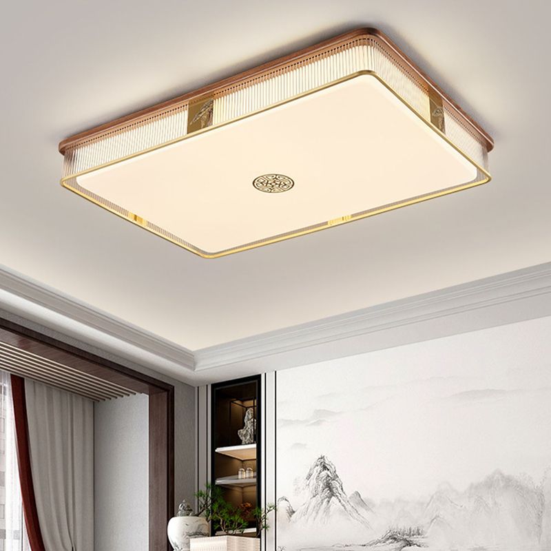 Wood LED Flush Mount Geometric Shape Modern Ceiling Light with Acrylic Shade for Bedroom