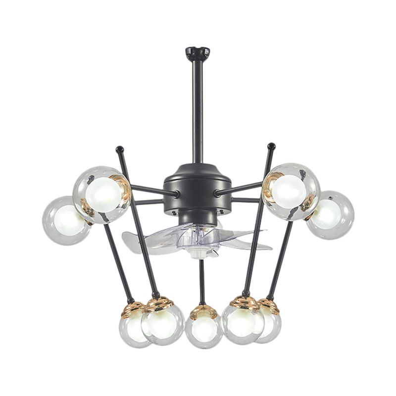 Sphere Parlor Hangende ventilator Licht helder glas 10 koppen 25,5 "Breedte Modernisme 4-Blade semi-flush in zwart