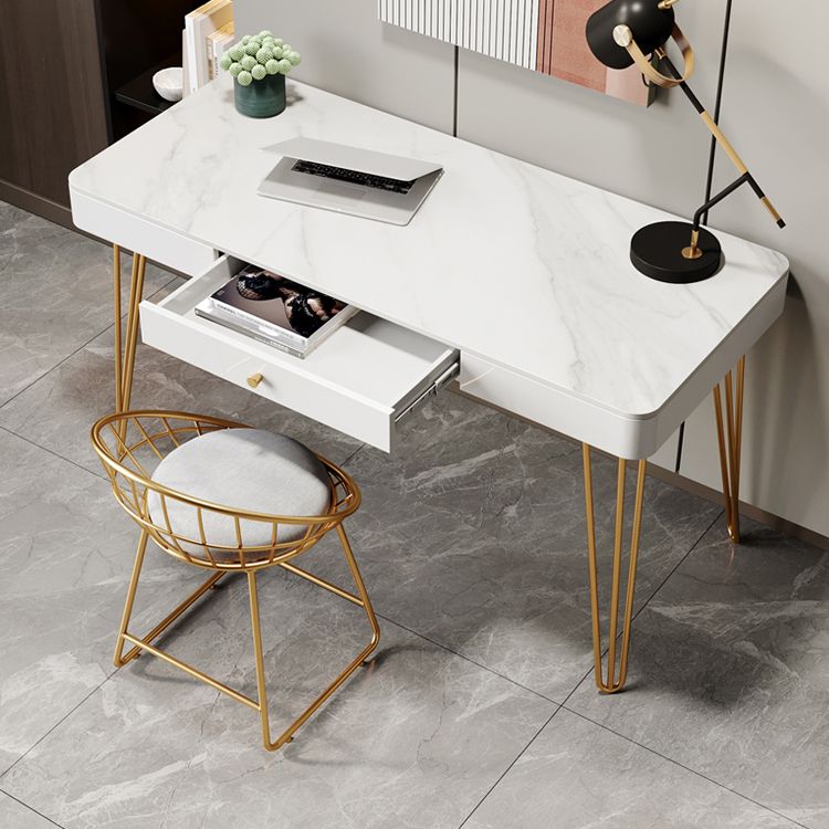 Glam 1-drawer Office Desk Sintered Stone Writing Desk for Home