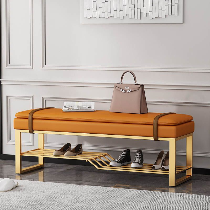 Glam Entryway Bench Cushioned Metal Seating Bench with Shoe Storage , 12.5 Inch Width