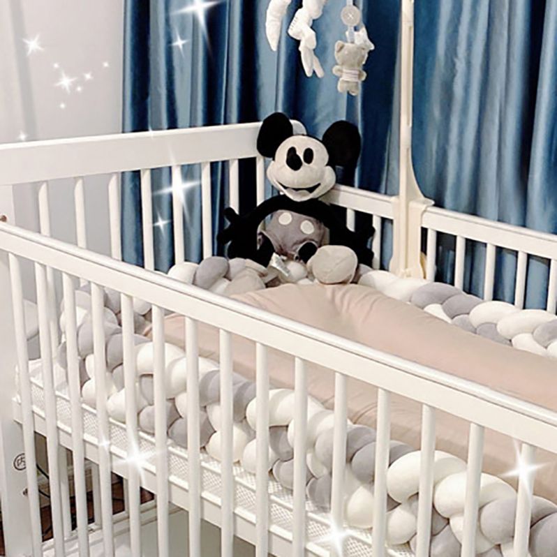 Crib with Guardrail in White Adjustable Height and Storage Crib