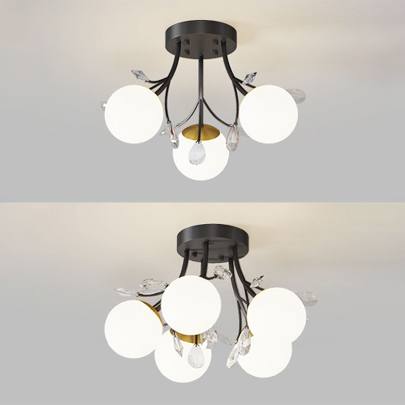 Nordic Style Ceiling Light Black Ceiling Lamp with Ball Glass Shade for Bedroom