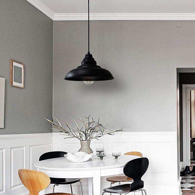 Bowl Dining Room Suspension Lamp Metal 1 Light Industrial Style Hanging Pendant Light in Black