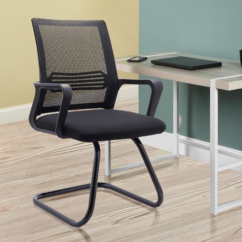 Black Mesh Office Chair Metal Frame Fixed Arm Desk Chair for Home and Office