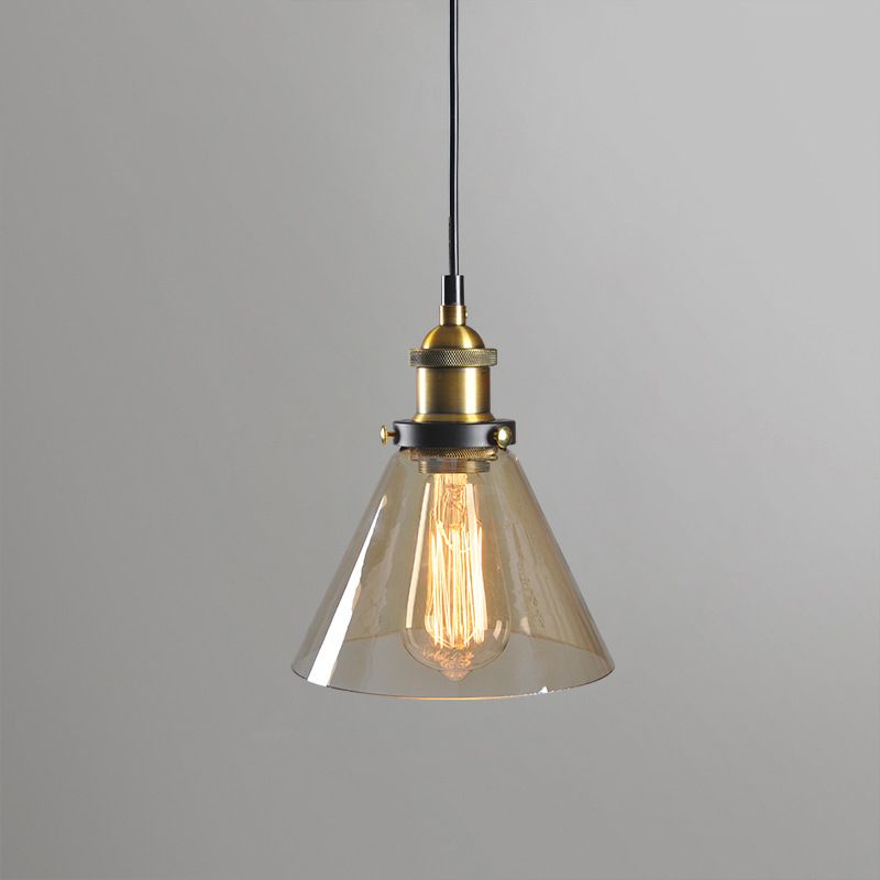 Retro Industrial 1 Light Pendant Amber Handblown Glass Dome Pendant Lighting  for Living Room