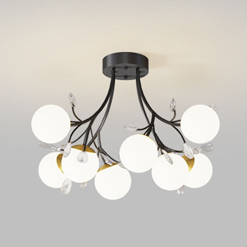 Nordic Style Ceiling Light Black Ceiling Lamp with Ball Glass Shade for Bedroom