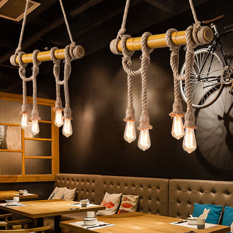 Industrial Linear Pendant Lighting Manila Rope Ceiling Pendant Light for Bar