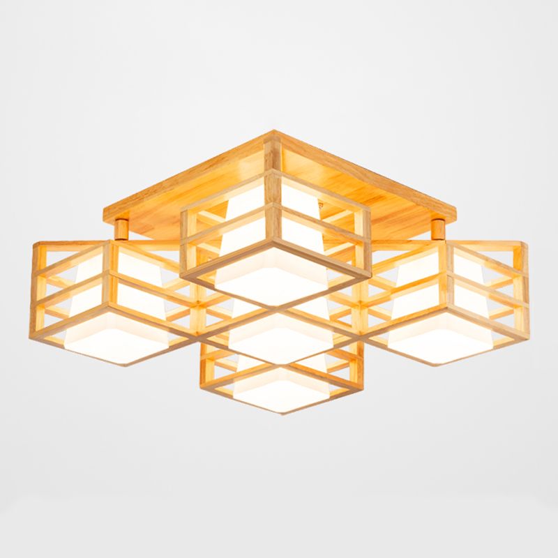 Log Color Geometric Flush Mount in Modern Creative Style Wooden Indoor Ceiling Fixture