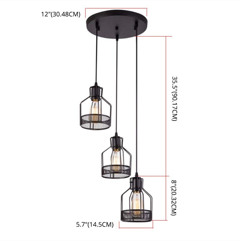 Black Metal Pendant Light Light Indsutrial Retro Bird Cage Hanging Lamping pour restaurant