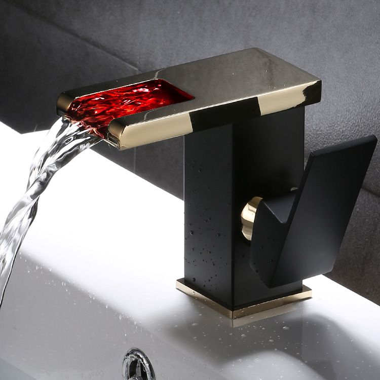 Vanity Sink Faucet Waterfall Spout Single Handle Faucet with LED Light